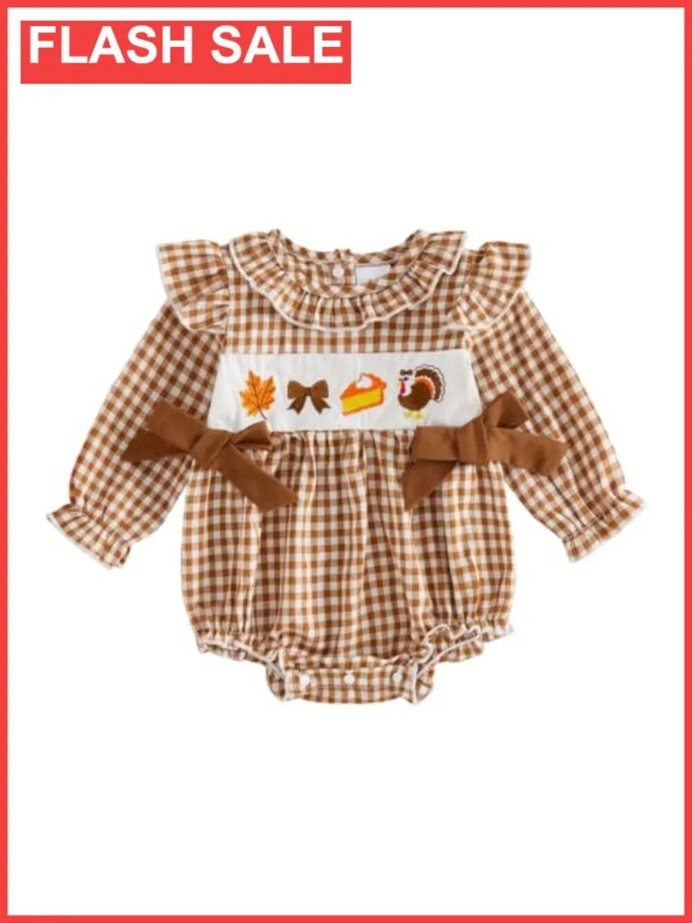 Baby Girl Thanksgiving Romper Long Sleeve Plaid Jumpsuit Doll Collar Cotton